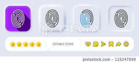 Fingerprint line icon. Neumorphic, Flat shadow, 3d buttons. Digital finger print sign. Biometric scan symbol. Line fingerprint icon. Social media icons. Vector Fingerprint line icon. Neumorphic, Flat shadow, 3d buttons. Digital finger print sign. Biometric scan symbol. Line fingerprint icon. Social media icons. Vector 128247899