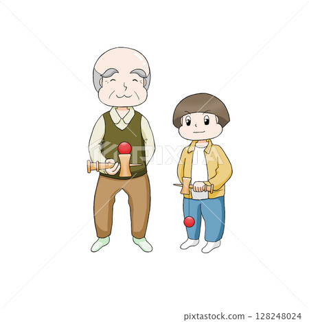 Grandpa and boy playing Kendama No background Grandpa and boy playing Kendama No background 128248024