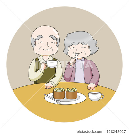 吃蛋糕卷的老年夫婦 吃蛋糕卷的老年夫婦 128248027