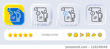 Manual doc line icon. Neumorphic, Flat shadow, 3d buttons. Technical instruction sign. Line manual doc icon. Social media icons. Vector 128248048
