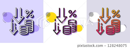 Deflation line icon. Halftone dotted pattern. Gradient icon with grain shadow. Money tax rate sign. Price reduction symbol. Line deflation icon. Various designs. Vector 128248075