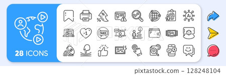 Smile face, Image carousel and Printer line icons. Interest rate, AI generate, Inflation icons. Pack of Cursor, Internet warning, Fake news icon. Wallet, Seo stats, Inflation pictogram. Vector 128248104