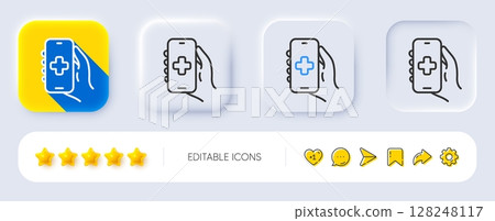 Health phone app line icon. Neumorphic, Flat shadow, 3d buttons. Medical healthcare sign. Online doctor symbol. Line health app icon. Social media icons. Vector Health phone app line icon. Neumorphic, Flat shadow, 3d buttons. Medical healthcare sign. Online doctor symbol. Line health app icon. Social media icons. Vector 128248117