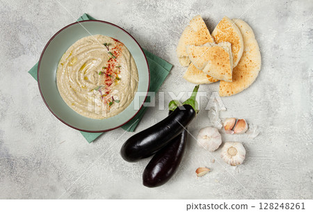 Babaganoush, eggplant appetizer, traditional Lebanese cuisine, homemade, no people, Babaganoush, eggplant appetizer, traditional Lebanese cuisine, homemade, no people, 128248261