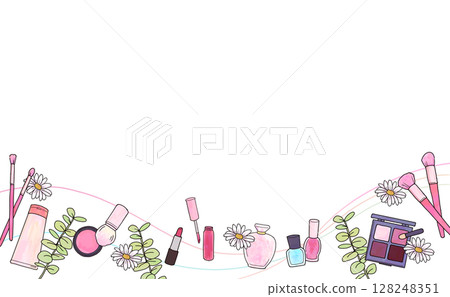 化妝品和植物框架插圖 128248351