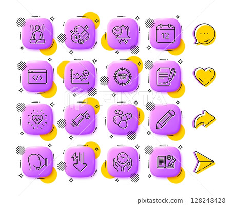 Energy drops, Heartbeat and Tips line icons. App 3d buttons. Social media comment, share, like icons. Pack of Seo script, Capsule pill, Folate vitamin icon. Vector Energy drops, Heartbeat and Tips line icons. App 3d buttons. Social media comment, share, like icons. Pack of Seo script, Capsule pill, Folate vitamin icon. Vector 128248428