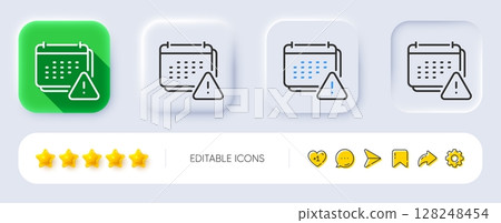 Notification line icon. Neumorphic, Flat shadow, 3d buttons. Calendar notice sign. Event reminder symbol. Line notification icon. Social media icons. Vector 128248454