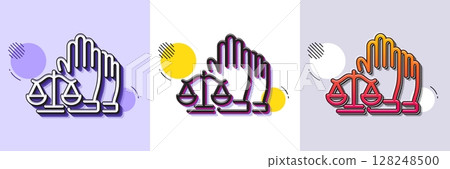 Court jury voting line icon. Halftone dotted pattern. Gradient icon with grain shadow. Justice scales sign. Judgement law symbol. Line court jury icon. Various designs. Vector 128248500