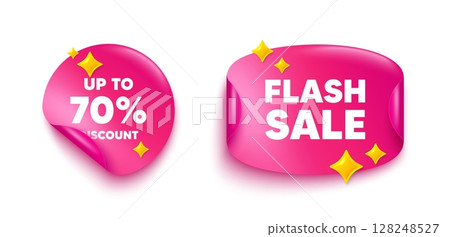Discount tag sticker tag. Flash offer paper price banner. Up to 70 percent discount. Sale offer price sign. Special offer symbol. Save 70 percentages. Discount sticker with 3d glitter. Vector 128248527
