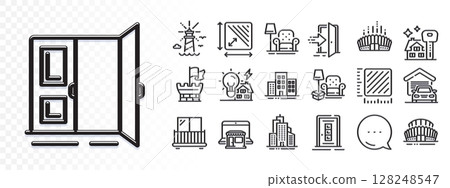 Packing things, Sports stadium and Buildings line icons for web app. Glare of light effect. Message icon. Pack of Armchair, Arena stadium, Entrance pictogram icons. Vector Packing things, Sports stadium and Buildings line icons for web app. Glare of light effect. Message icon. Pack of Armchair, Arena stadium, Entrance pictogram icons. Vector 128248547