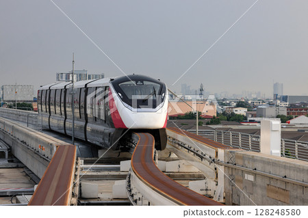The pink monorail Mass Transit System serving in the Metropolitan Region. The pink monorail Mass Transit System serving in the Metropolitan Region. 128248580