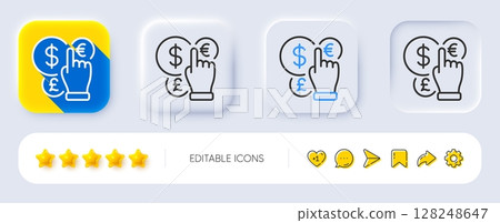Money currency line icon. Neumorphic, Flat shadow, 3d buttons. Cash exchange sign. Stock trade symbol. Line money currency icon. Social media icons. Vector Money currency line icon. Neumorphic, Flat shadow, 3d buttons. Cash exchange sign. Stock trade symbol. Line money currency icon. Social media icons. Vector 128248647