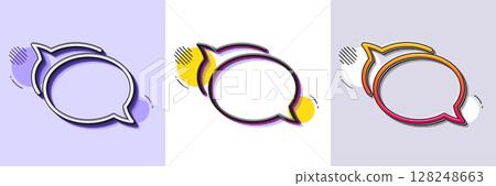 Talk bubble line icon. Halftone dotted pattern. Gradient icon with grain shadow. Speech bubble sign. Chat message symbol. Line talk bubble icon. Various designs. Vector 128248663
