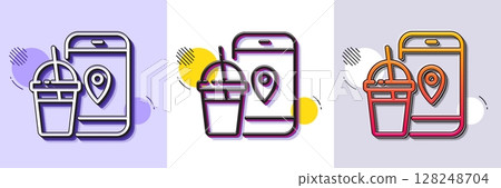 Food delivery app line icon. Halftone dotted pattern. Gradient icon with grain shadow. Contactless meal order sign. Grocery phone application symbol. Line food app icon. Various designs. Vector Food delivery app line icon. Halftone dotted pattern. Gradient icon with grain shadow. Contactless meal order sign. Grocery phone application symbol. Line food app icon. Various designs. Vector 128248704