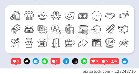 Paint, Bitcoin mining and Sports stadium line icons pack. Social media: share, comment, like icons. Market, Bill accounting, Brand contract web icon. Food market, Star, Heart beat pictogram. Vector Paint, Bitcoin mining and Sports stadium line icons pack. Social media: share, comment, like icons. Market, Bill accounting, Brand contract web icon. Food market, Star, Heart beat pictogram. Vector 128248710