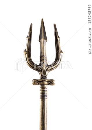 Golden trident isolated on white background with clipping path Golden trident isolated on white background with clipping path 128248783