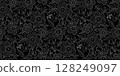 Seamless black and white floral pattern with delicate line art flowers and leaves. Great for fabric design, adult coloring pages, wallpapers, branding, and elegant packaging. 128249097
