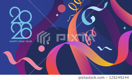 Creative Design to 2026 Happy New Year Celebration Concept, Banner with a Variety of colorful confetti and 2026 Logo text design Creative Design to 2026 Happy New Year Celebration Concept, Banner with a Variety of colorful confetti and 2026 Logo text design 128249244