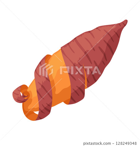 Sweet potato batata. Vegatable ingidient for healthy food. Organic vegetable root, healthy vegan or nutrition carbohydrate. Vector illustration in cartoon flat style. Isolated on white background Sweet potato batata. Vegatable ingidient for healthy food. Organic vegetable root, healthy vegan or nutrition carbohydrate. Vector illustration in cartoon flat style. Isolated on white background 128249348