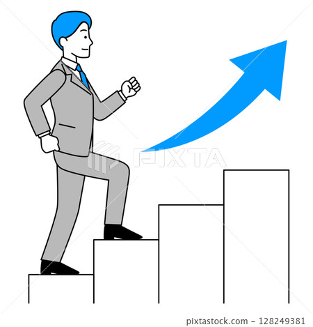 A man in a suit walking up the stairs 128249381