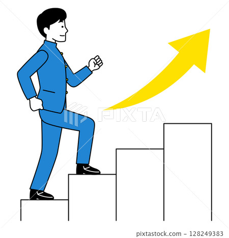 Male student climbing the stairs Male student climbing the stairs 128249383