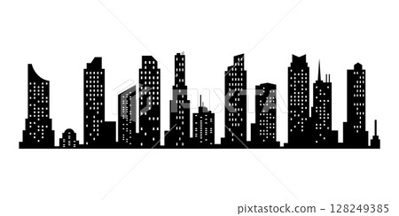 Vector city silhouette. Modern urban landscape. High buildings with windows. Illustration on white background 128249385