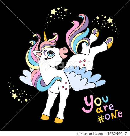 Cute flying unicorn butterfly with lettering vector illustration Cute flying unicorn butterfly with lettering vector illustration 128249647