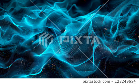 Abstract electric currents and glowing waves over deep blue background, symbolizing energy, tech, and clean power Abstract electric currents and glowing waves over deep blue background, symbolizing energy, tech, and clean power 128249654