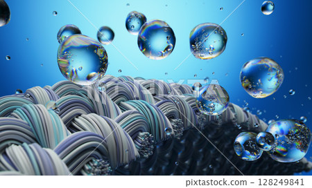 Abstract Microscopic View of Water Molecules on Woven Fabric Surface 128249841