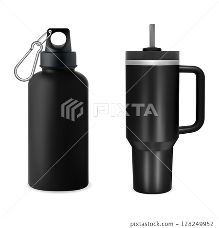 Black metal mug blank. Stainless water bottle design Black metal mug blank. Stainless water bottle design 128249952