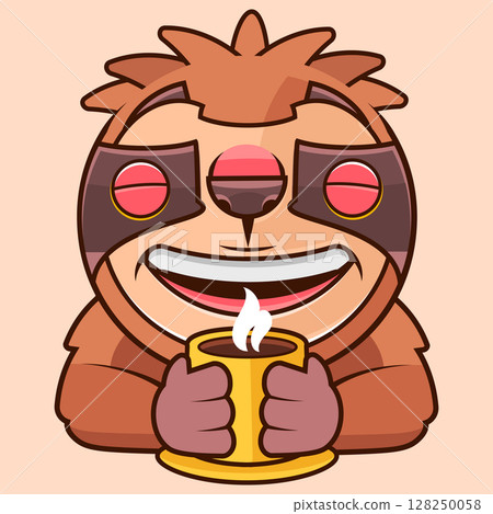 Sloth Cartoon holding a cup of coffee, Sloth Mascot Cartoon Character. Animal Icon Concept Flat Cartoon Style Suitable for Web Landing Page, Banner, Flyer, Sticker, Card 128250058