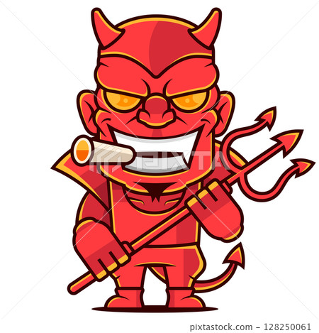 angry boss smoking cigar and blaming businessman angry boss smoking cigar and blaming businessman 128250061