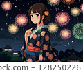 穿著和服和煙火的女孩 128250226