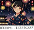 一位身著和服的女子漫步在煙火之夜 128250227