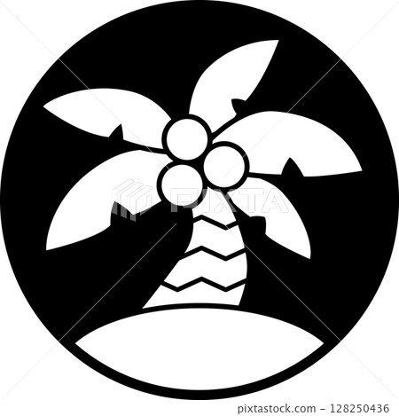 Simple and stylish palm tree round icon, black and white silhouette vector illustration, symbol of summer, beach and tropical 128250436