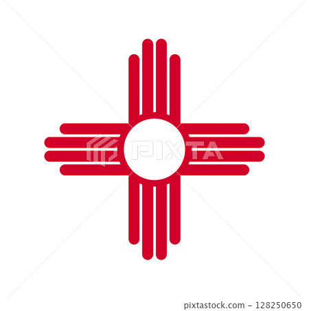 New Mexico state red logo. Zia symbol isolated. Native ancient Americans silhouette sign. 128250650