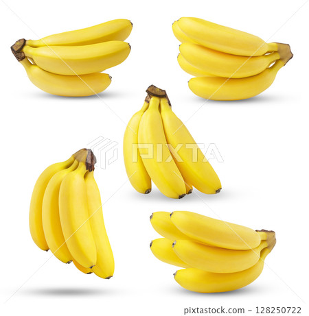 Collection of ripe bananas isolated. Fresh banana set. 128250722