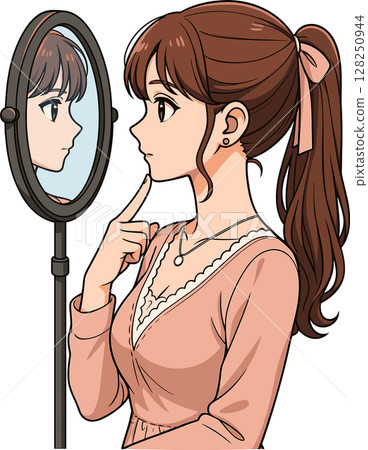 一位女士照鏡子的插圖 一位女士照鏡子的插圖 128250944