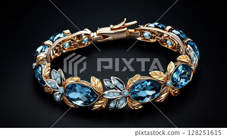 Elegant Aquamarine and Gold Bracelet with Unique Floral Design 128251615