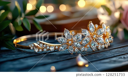 Elegant Floral Motif Tiara with Diamond Encrust Detail for Special Occasions 128251733