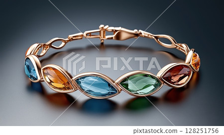 Elegant Rose Gold Bracelet with Colorful Gemstones in Unique Setting 128251756