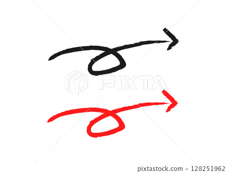 Hand-drawn spiral arrow set (red and black) / Vector line drawing and decorative material 128251962