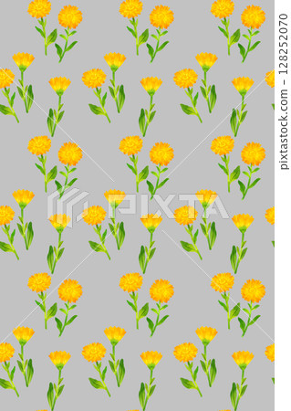 Seamless pattern of marigold (calendula) Hand-drawn watercolor illustration background material 128252070