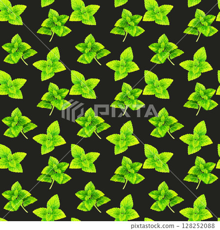 檸檬香蜂草無縫圖案手繪水彩插圖背景素材 128252088