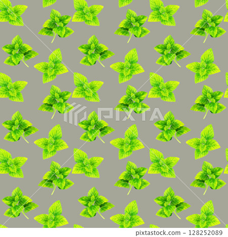 檸檬香蜂草無縫圖案手繪水彩插圖背景素材 128252089