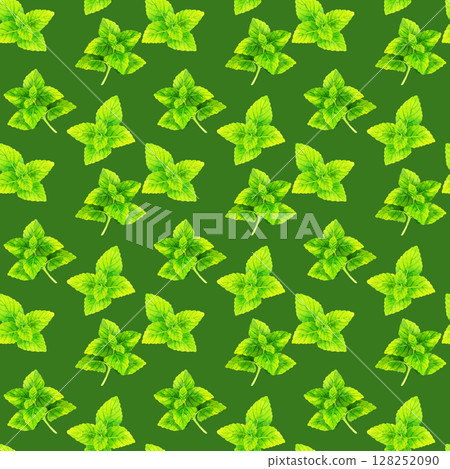 檸檬香蜂草無縫圖案手繪水彩插圖背景素材 128252090