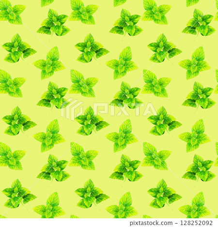 檸檬香蜂草無縫圖案手繪水彩插圖背景素材 檸檬香蜂草無縫圖案手繪水彩插圖背景素材 128252092