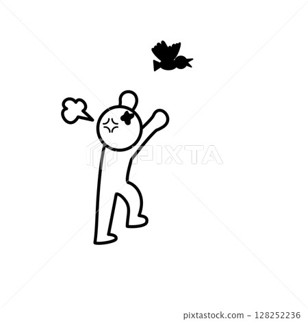Illustration of a person getting angry after being pooped on by a bird 128252236