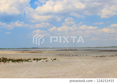 View of a salt Ustrichnnoe (oyster) lake in Kherson region, Ukraine 128252435
