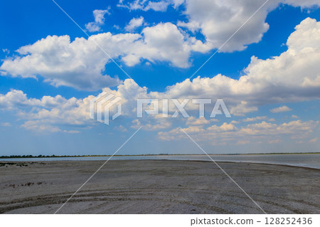 View of a salt Ustrichnnoe (oyster) lake in Kherson region, Ukraine 128252436